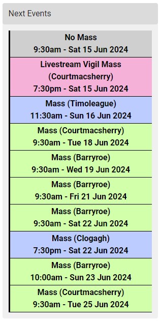 Example snapshot of 'Next Events' on 15 June 2024 Example snapshot of 'Next Events' on 15 June 2024